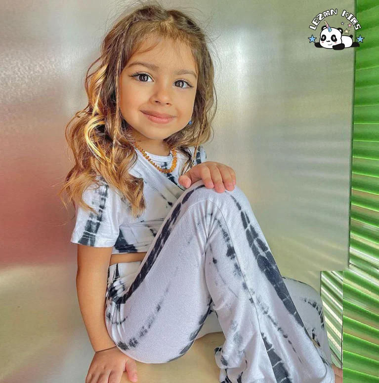 LEZONKIDS - Customizable Dip Dye T-Shirt Flares Set Little Girl's Winter Western Style Clothing Long Sleeve Coat Custom 2 Pieces Clothes Set
